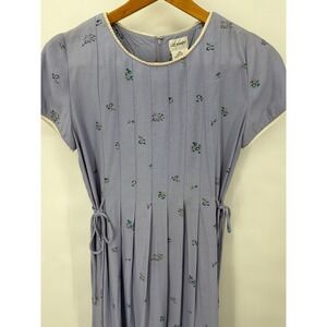 Vtg Liz Baker Floral Maxi Dress Blue Pintuck Lace Trim 4P Cottagecore Prairie
